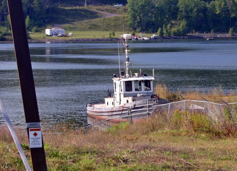 A vessel grounded on a shore.