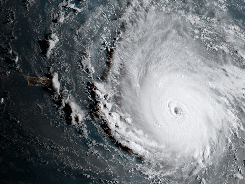 A satellite view of a hurricane.