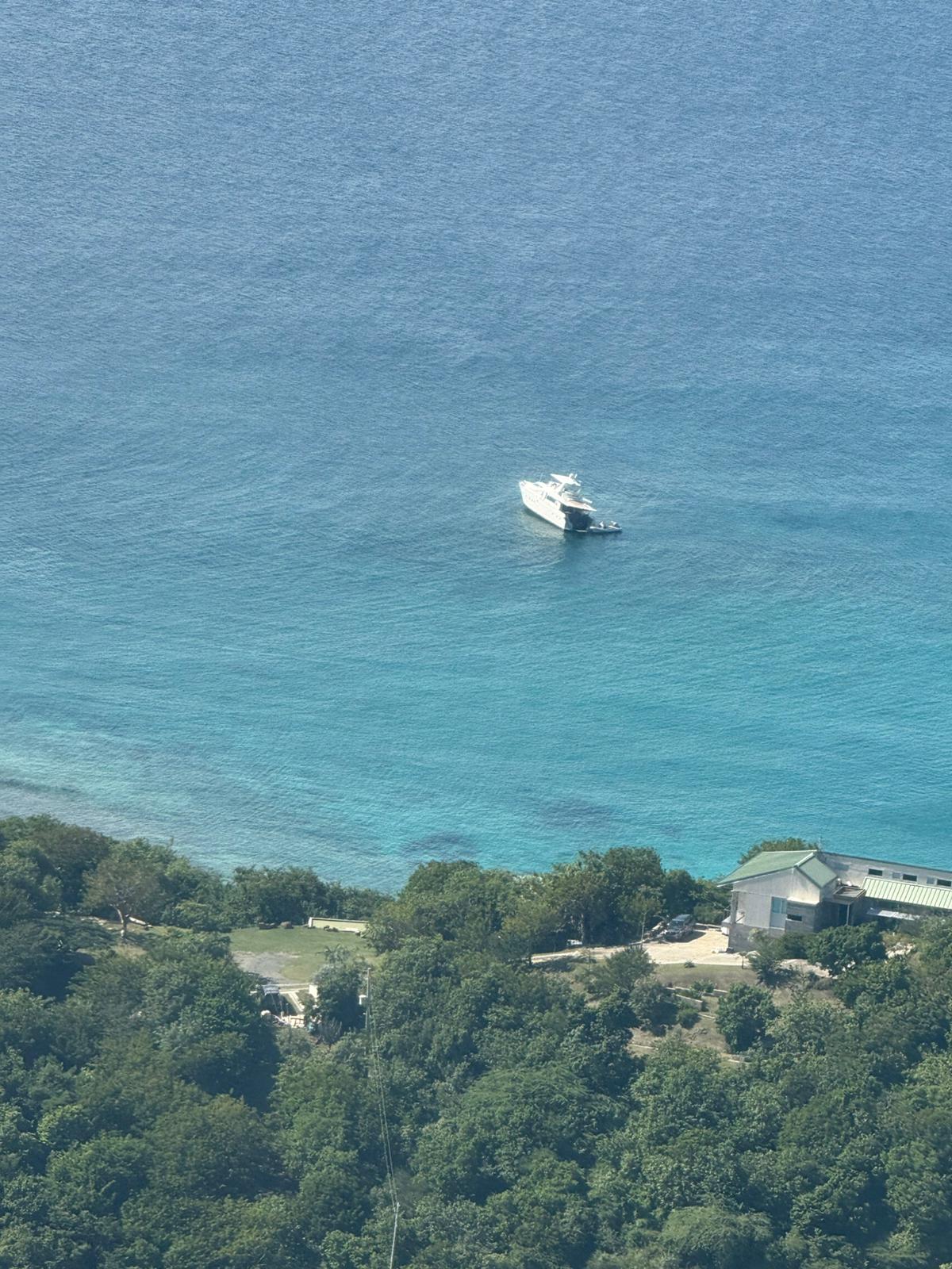 Aerial view of a vessel aground on a reef right off the coast of Culebra, Puerto Rico..