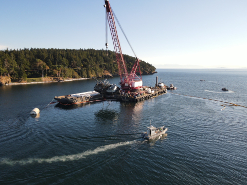 Vessels around a barge.