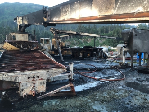 Debris and damaged machinery.