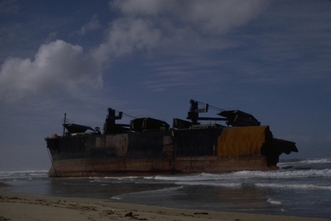 The bow section of a vessel grounded. 
