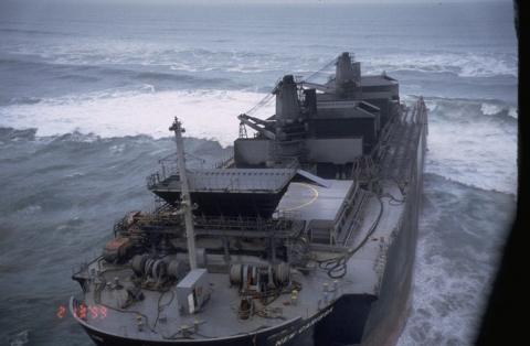 The bow of a vessel. 