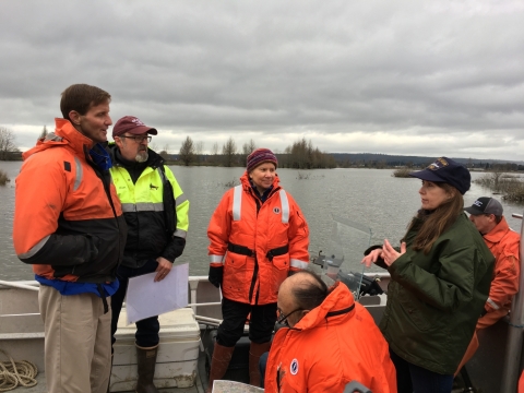 A group of people on a boat.
