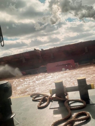 A vessel sinking. 