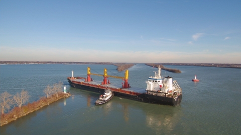 An aerial view of a vessel. 