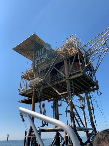 An oil platform.