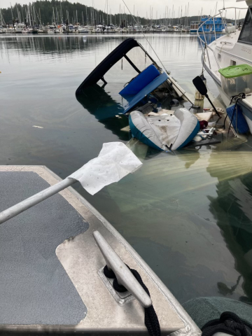 A sinking vessel in water.