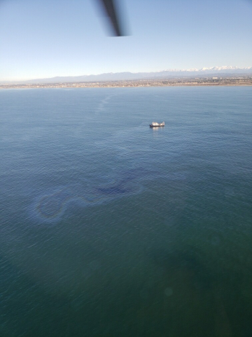 An aerial image of oil in water.