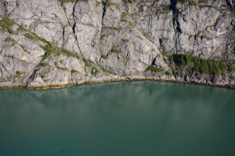 A rocky shoreline. 