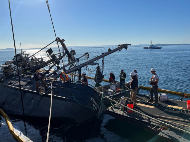 A group of people on a vessel.