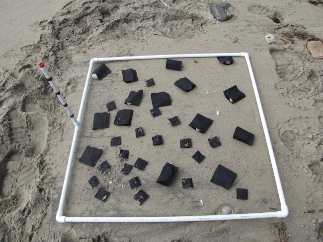 A square filled with black swaths to simulate tarballs. 