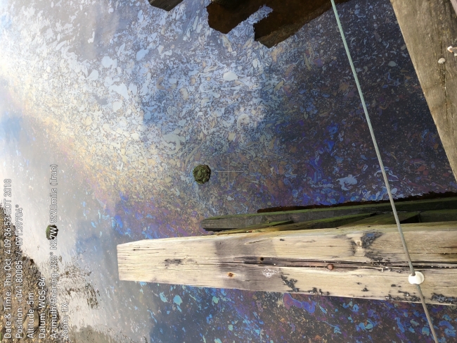 An oil sheen in water.