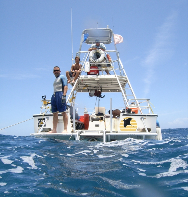 A vessel with two people on it.