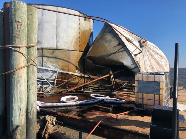 Damaged oil tanks.