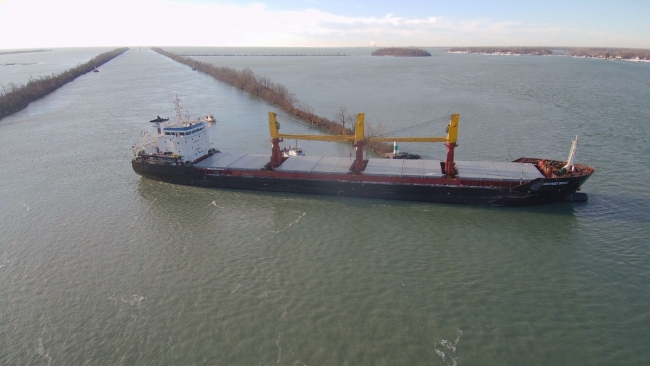 An aerial view of a vessel. 