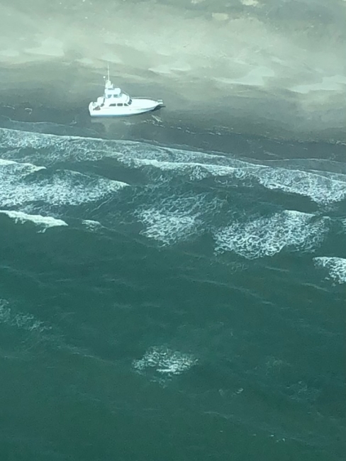 A grounded boat.