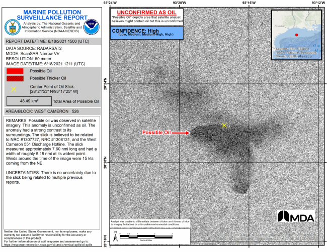 A black and white satellite image identifying an anomaly.