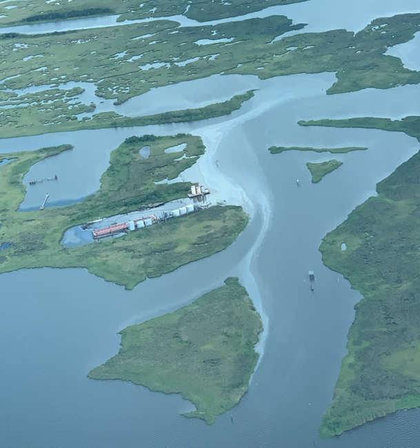 An oil sheen in water.