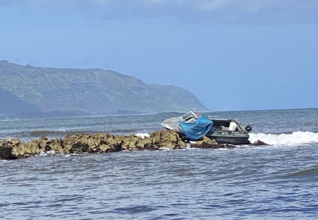 A grounded boat.