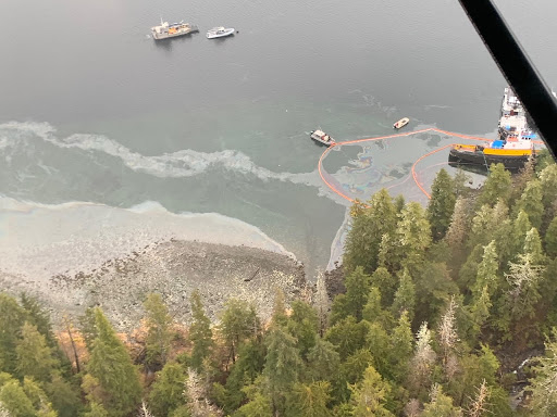 An aerial image of oil in water.