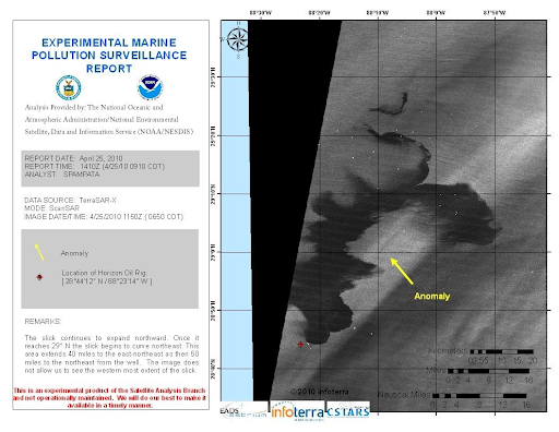 A black and white satellite images showing a dark "anomaly." 