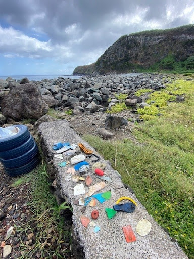Debris on a ledge.