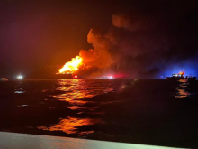 A barge on fire.