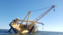 An oil platform taking on water.