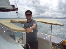 A man on a boat. 