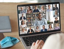A computer screen meeting. 