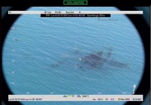 An aerial view of oil in water. 
