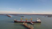 An aerial view of a vessel. 