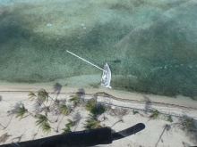 An aerial view of a grounded vessel. 