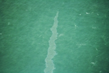An oil sheen in water. 