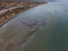 An aerial image of oil in water.