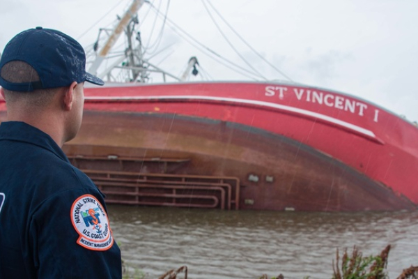 An overturned vessel.