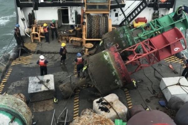 A navigational buoy on a ship. 