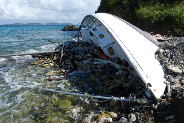 An upturned, grounded vessel. 
