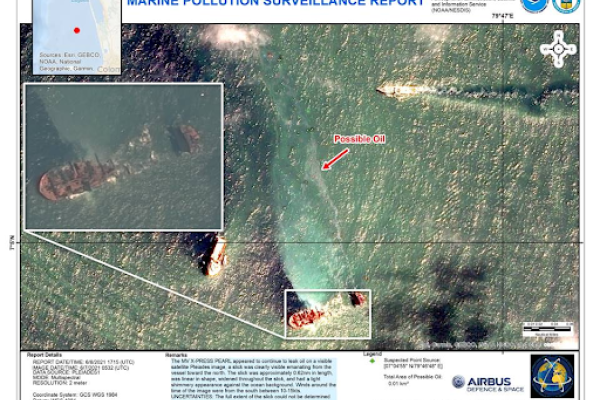 A satellite image of a grounded vessel.
